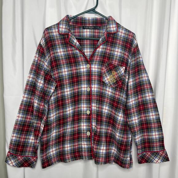 Lauren Ralph Lauren sleep shirt pajama top white red green plaid women's large - Picture 16 of 16